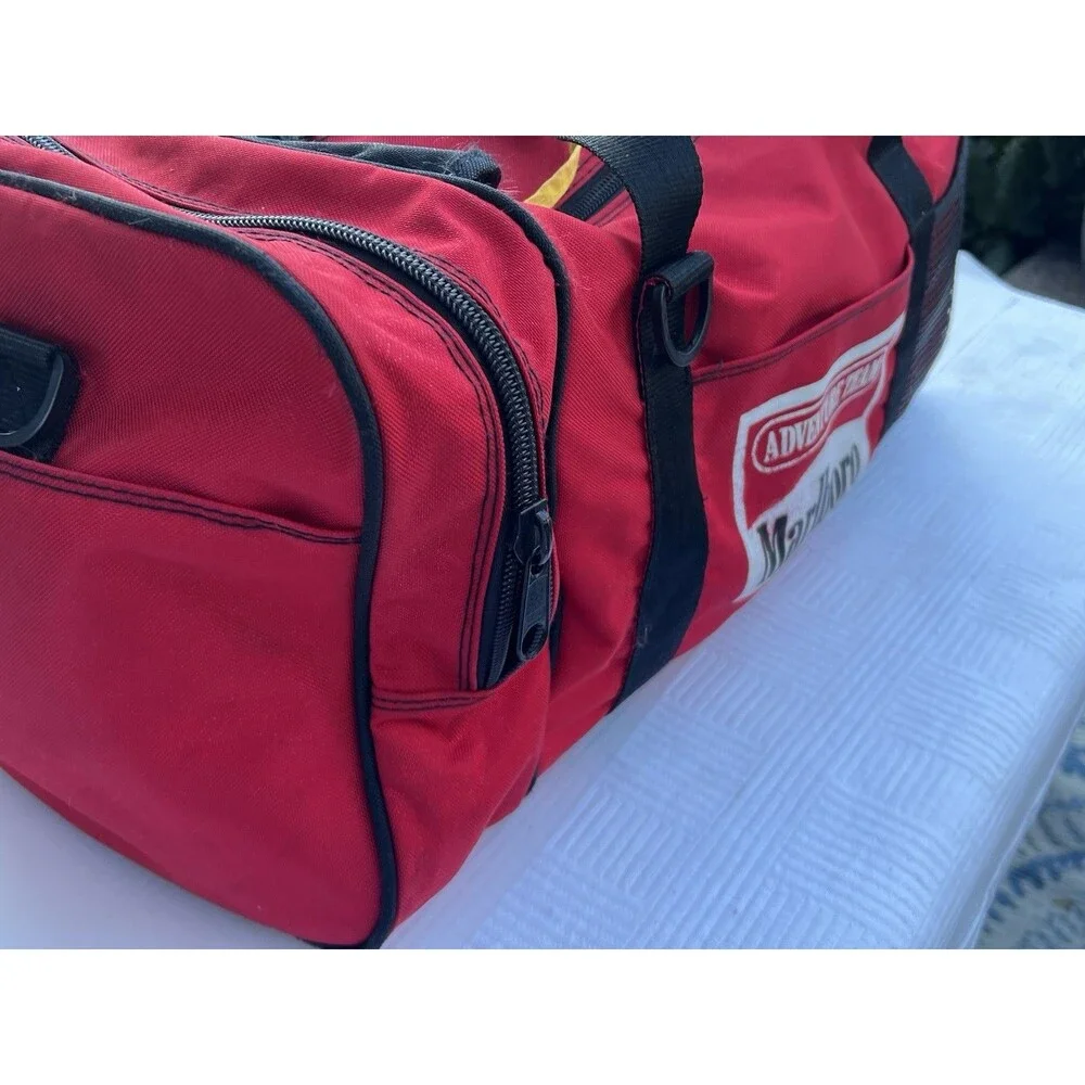 Vintage 1990’s Marlboro Adventure Team Red Duffle Bag Travel Gym Bag Nice